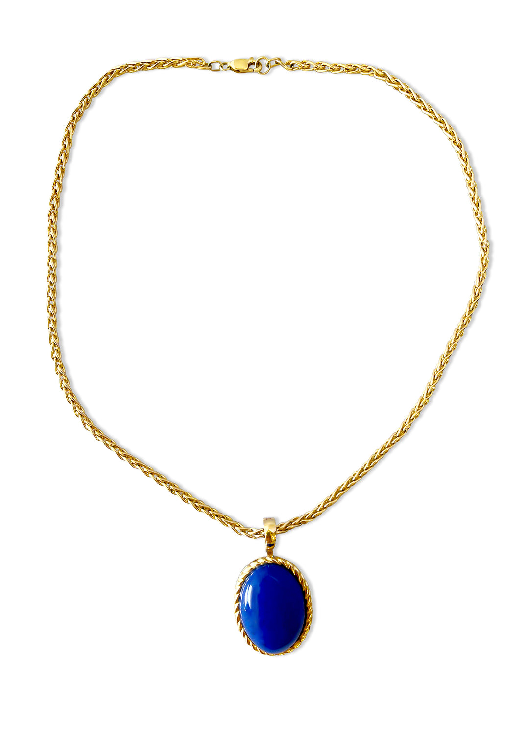 14K Yellow Gold Oval Lapis Necklace