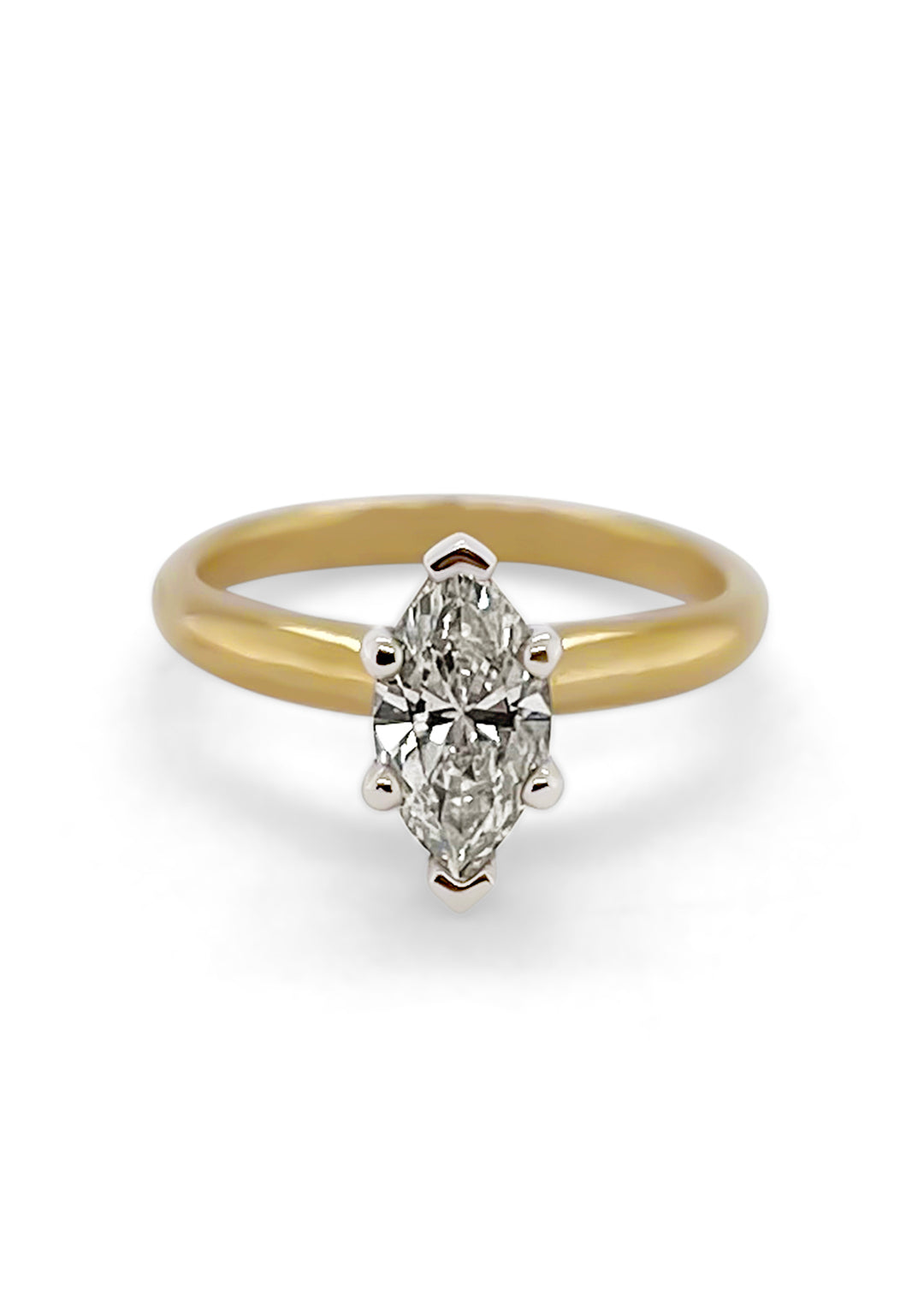 14k Two Tone 1.04 Carat Marquise Diamond Solitaire Engagement Ring
