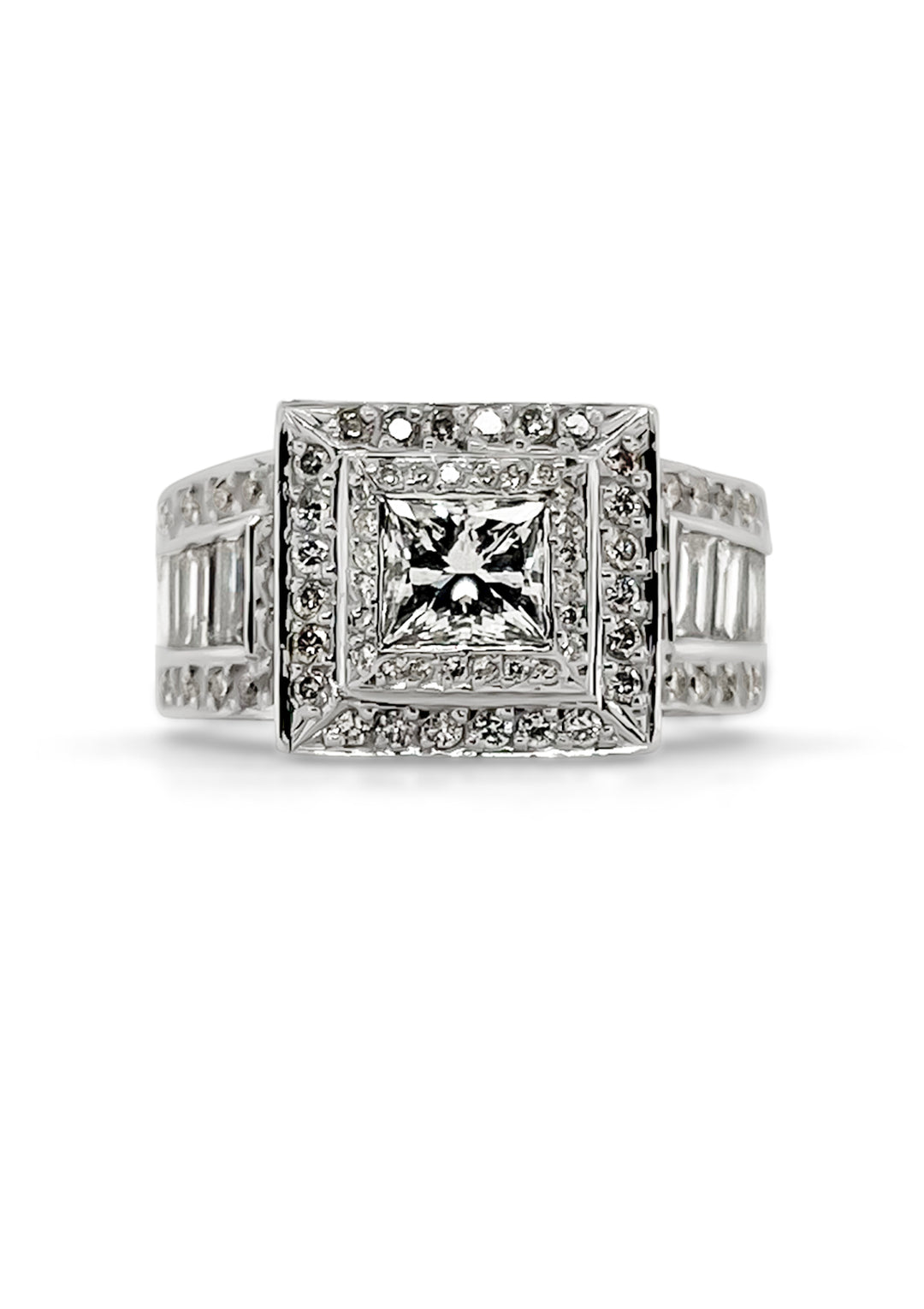 18K White Gold 0.77 Carat Princess Cut Diamond Accented Ring