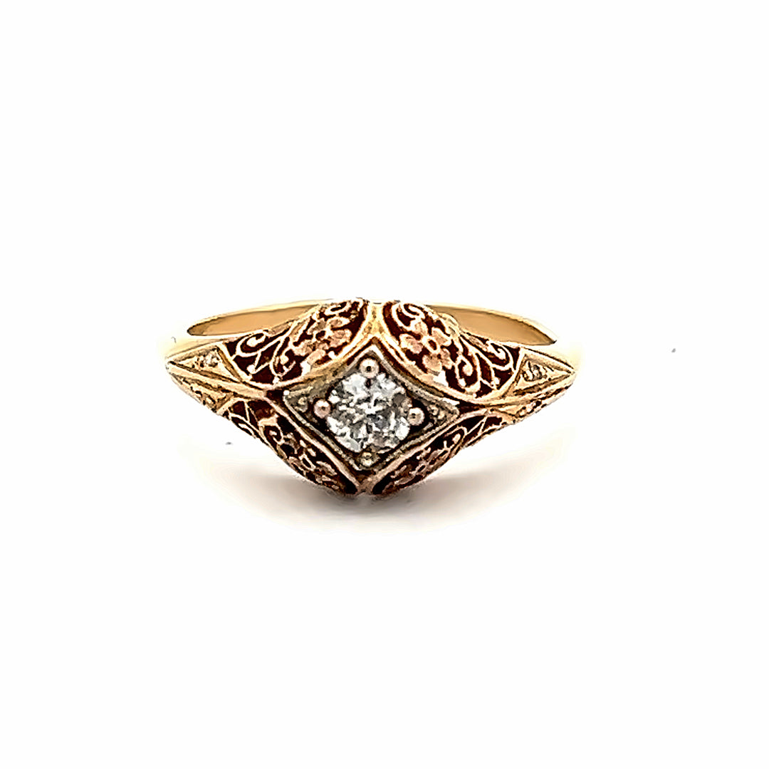 14K Yellow Gold 0.25 Carat Engraved Diamond Ring