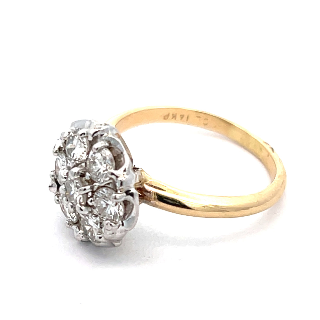 14K Yellow/White Gold 1.00 Carat Diamond Flower Ring