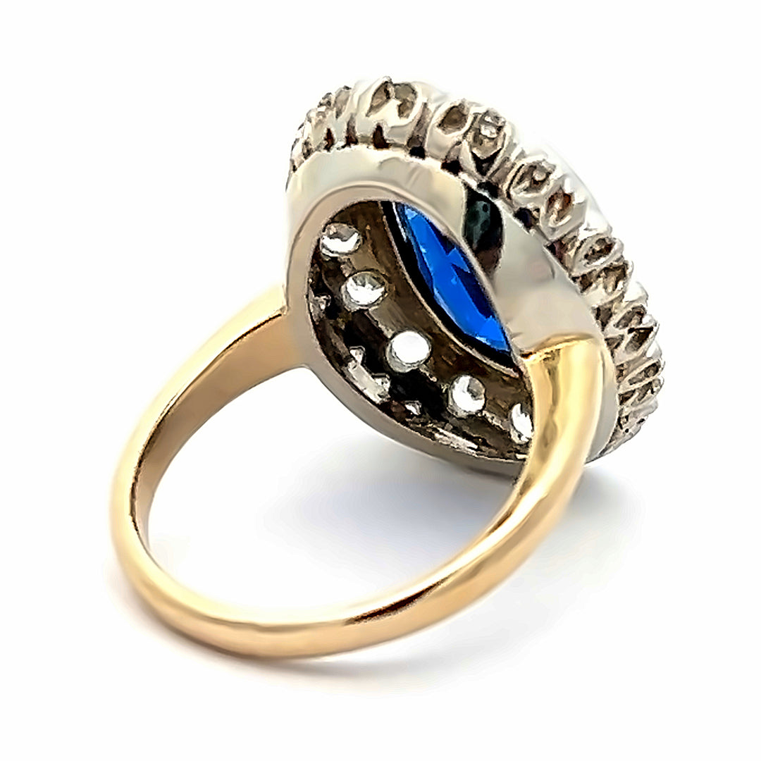 14K Yellow/White Gold Estate Synthetic Blue And White Spinel Halo Ring