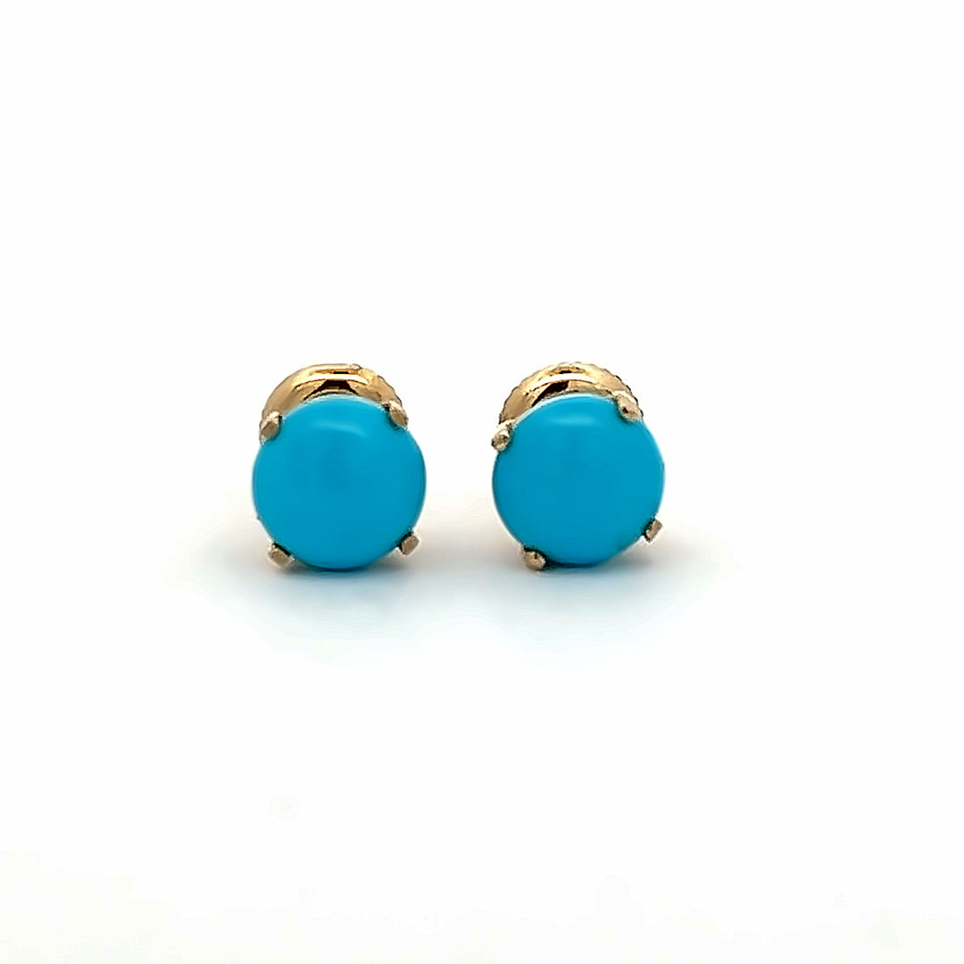 14K Yellow Gold Robin Egg Blue Turquoise Stud Earrings