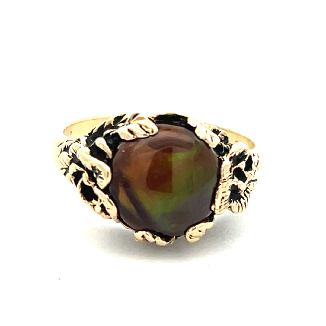 14K Yellow Gold Fire Agate Floral Antiqued Ring by STRELL