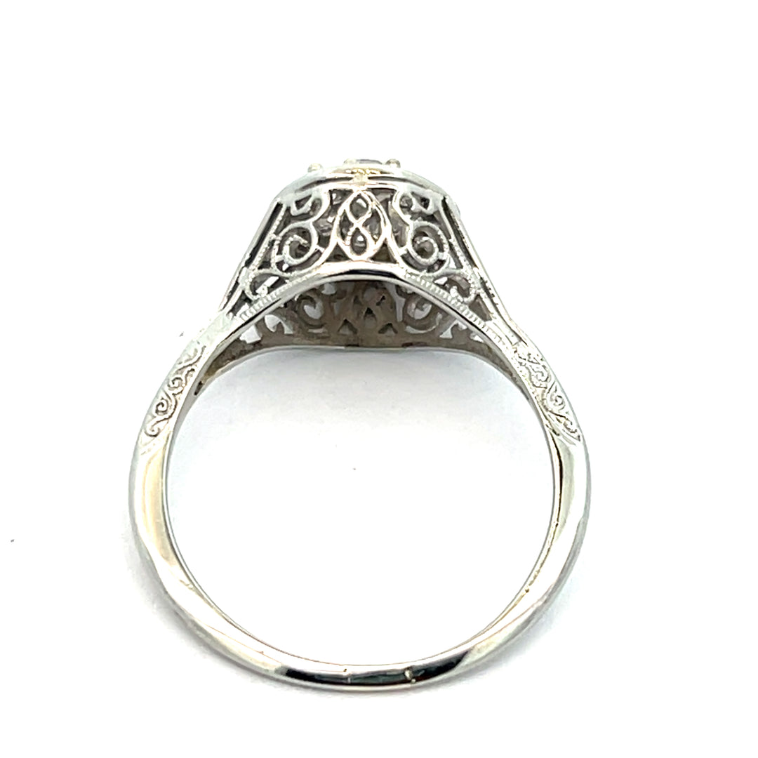 18K White Gold Art Deco 0.40 Carat Diamond Cluster Ring