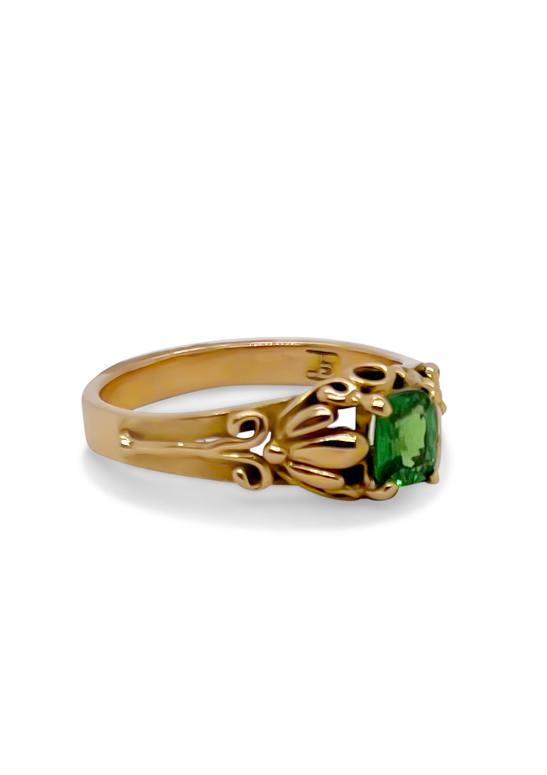 14K Yellow Gold 0.55 Carat Cushion Cut Tsavorite Garnet Ring