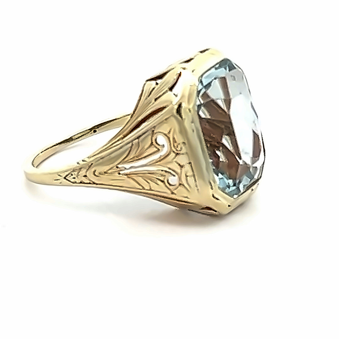 14K Yellow Gold Late 1800's 7.00 Carat Aquamarine Estate Ring