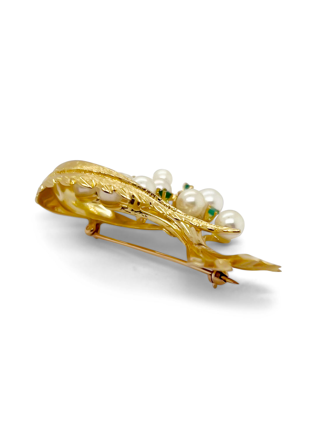 14K Yellow Gold Estate Pearl And Gemstone Brooch