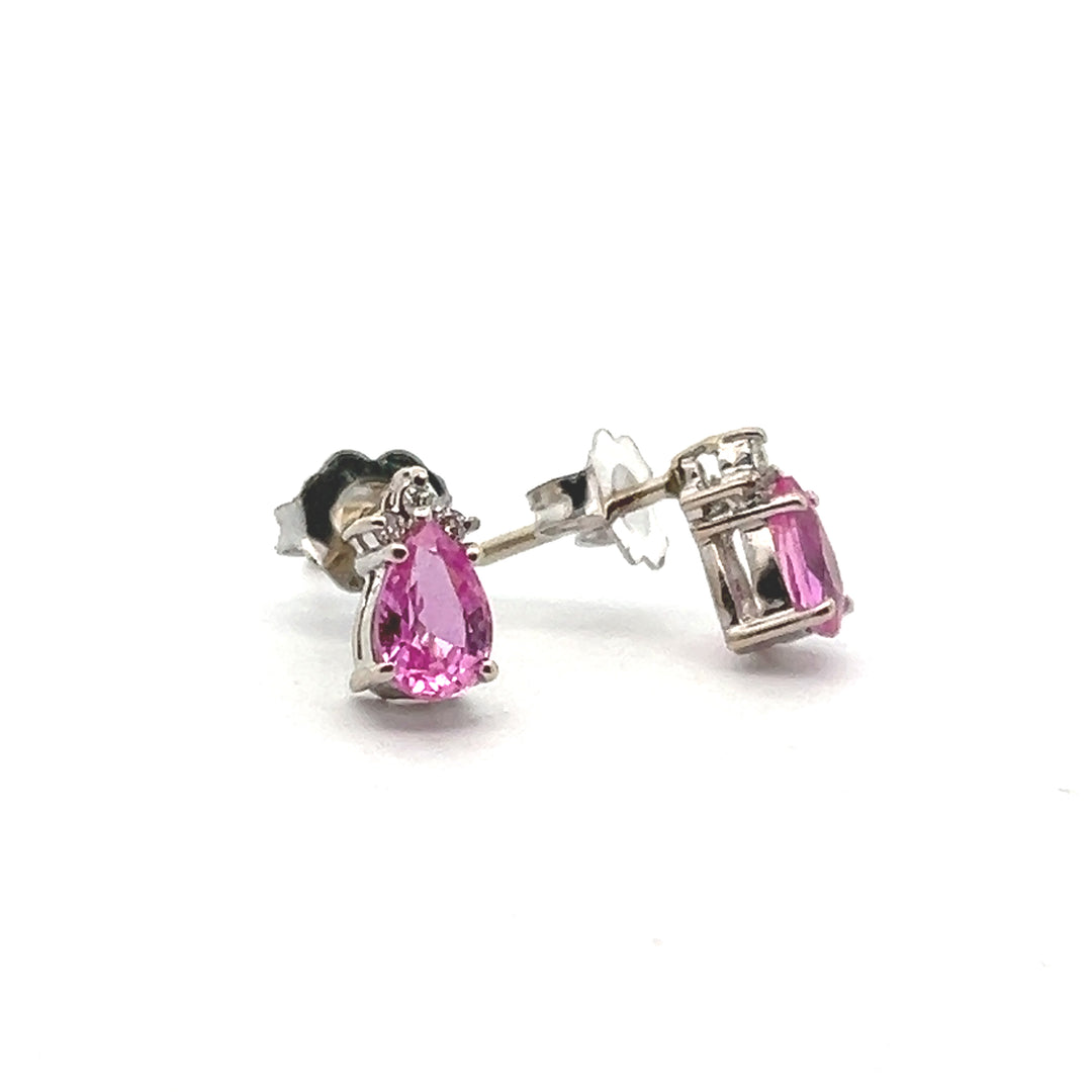 14K White Gold Pink Sapphire And Diamond Stud Earrings