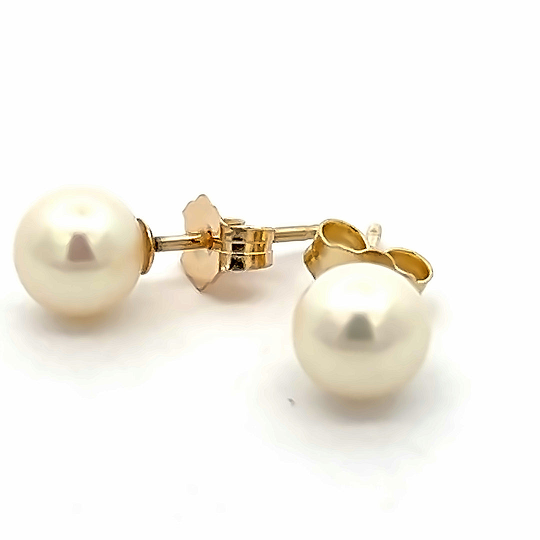 14K Yellow Gold AA Cultured Pearl Stud Earrings