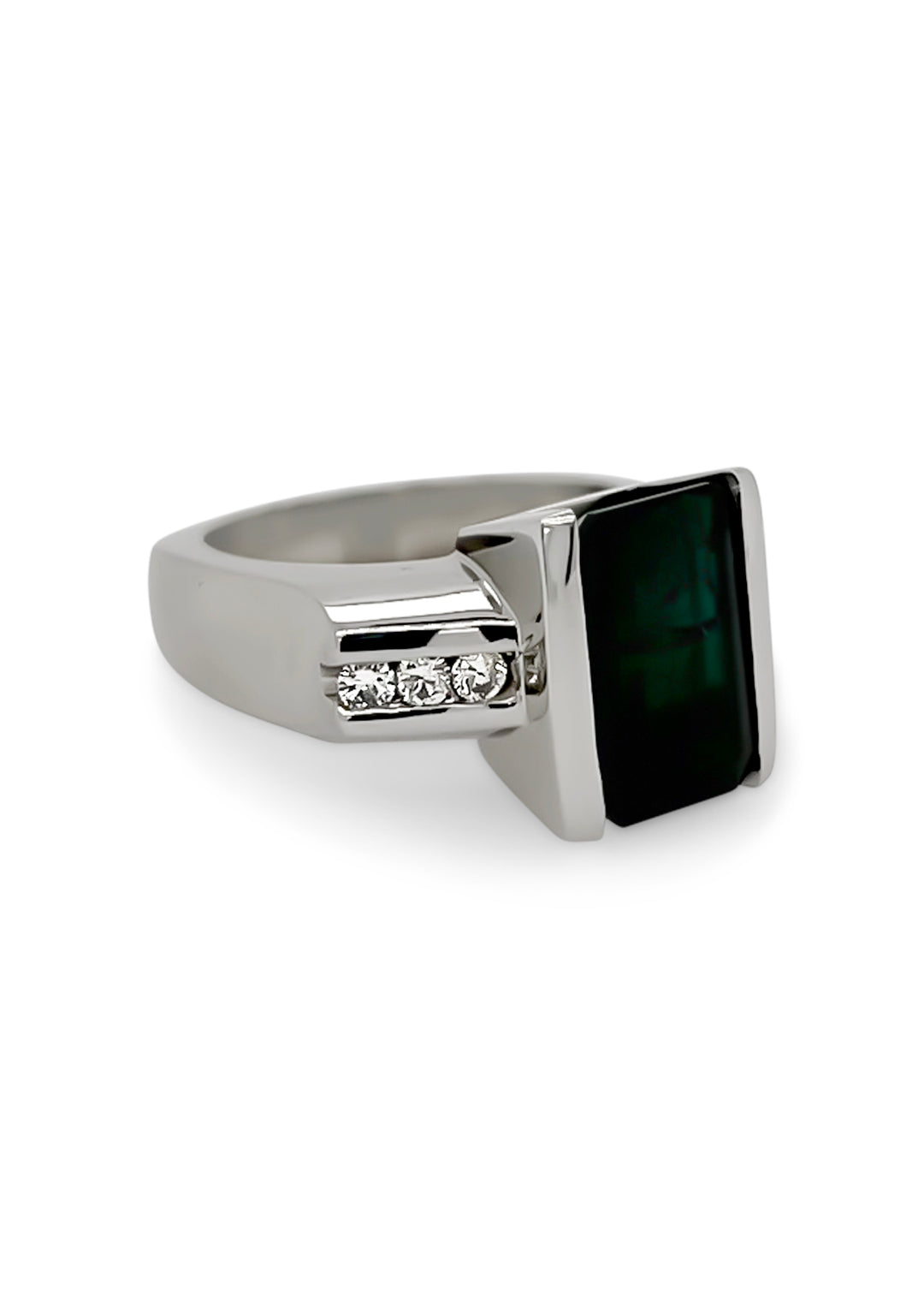 14K White Gold 4.24 Carat Green Tourmaline And Diamond Ring