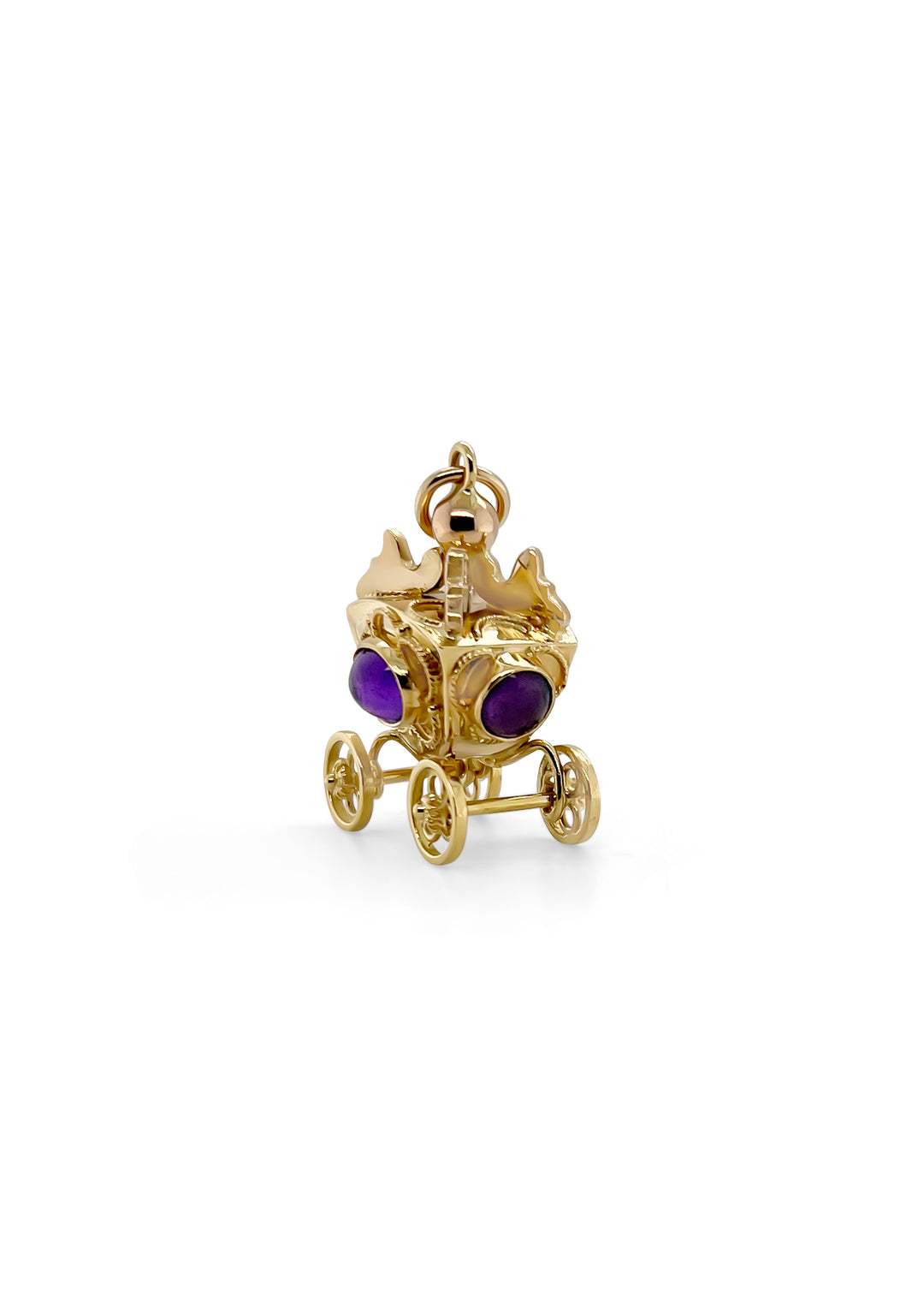 18K Vintage Estate Amethyst Carriage Charm