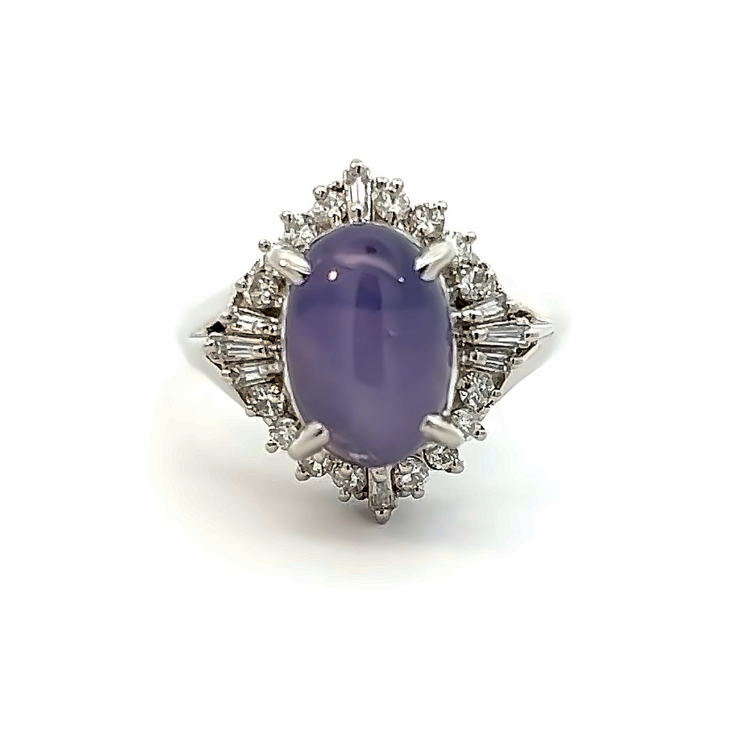Platinum 5.50 Carat Purple Star Sapphire And Diamond Ring