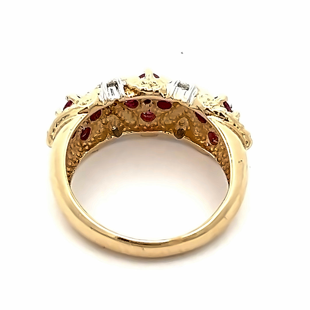 14K Yellow Gold .96 Carat Total Weight Ruby And Diamond Ring