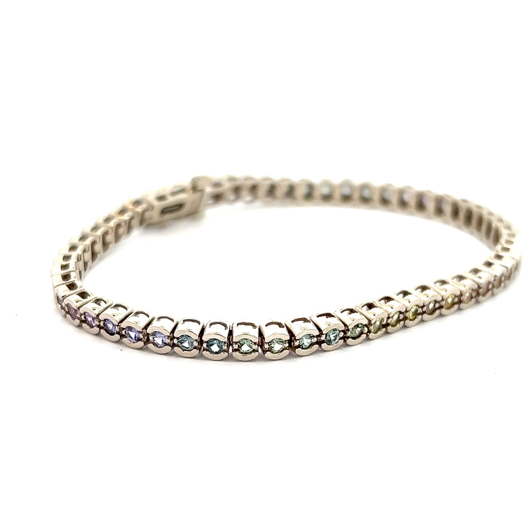 14K White Gold 1.75 Carat Rainbow Sapphire Tennis Bracelet