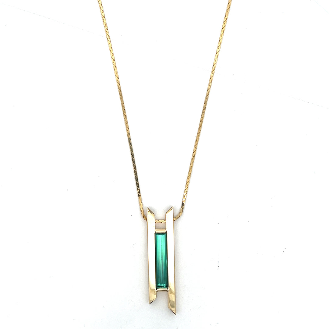 14K Yellow Gold Handcrafted Tourmaline Bar Necklace