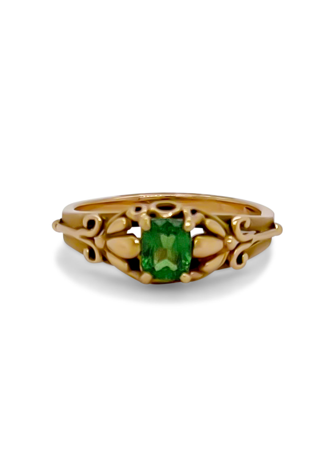 14K Yellow Gold 0.55 Carat Cushion Cut Tsavorite Garnet Ring