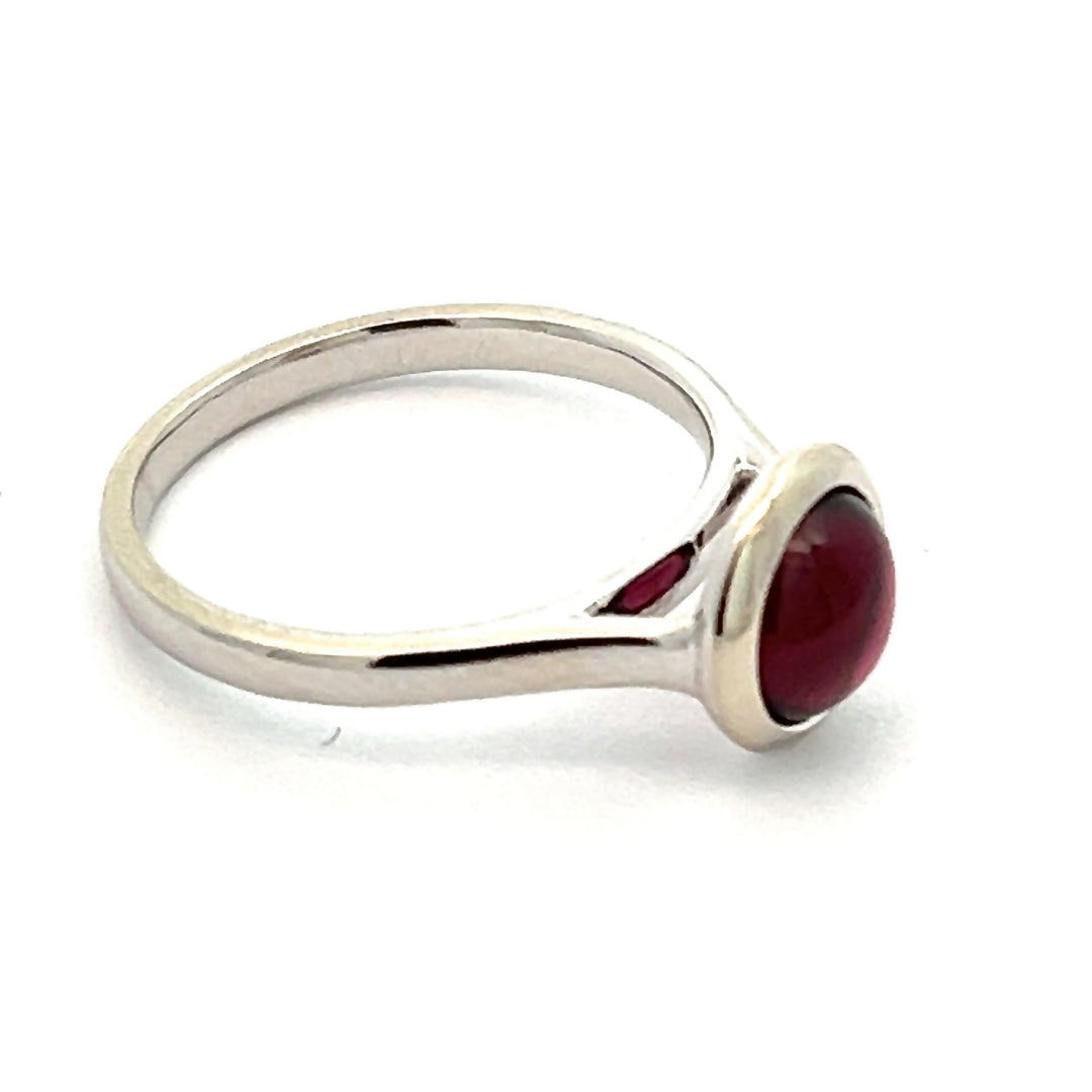 14K White Gold Mozambique Garnet Bezel Set Ring