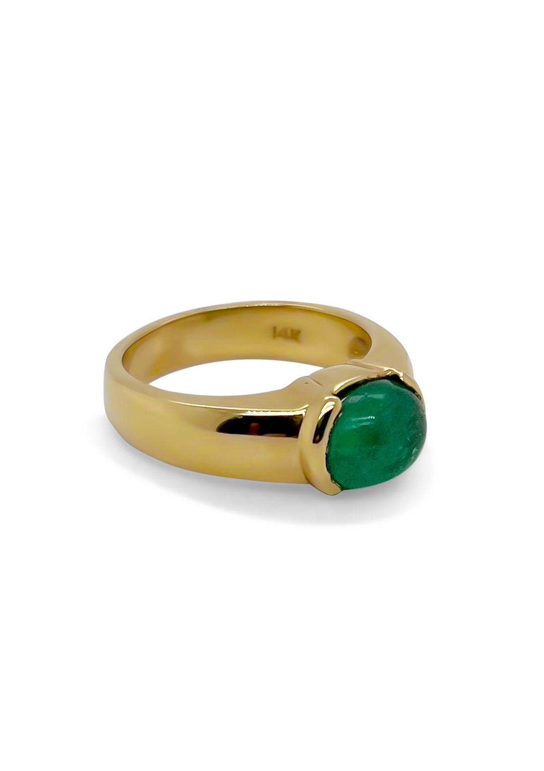 14K Yellow Gold 1.50 Carat Emerald Cabochon Ring