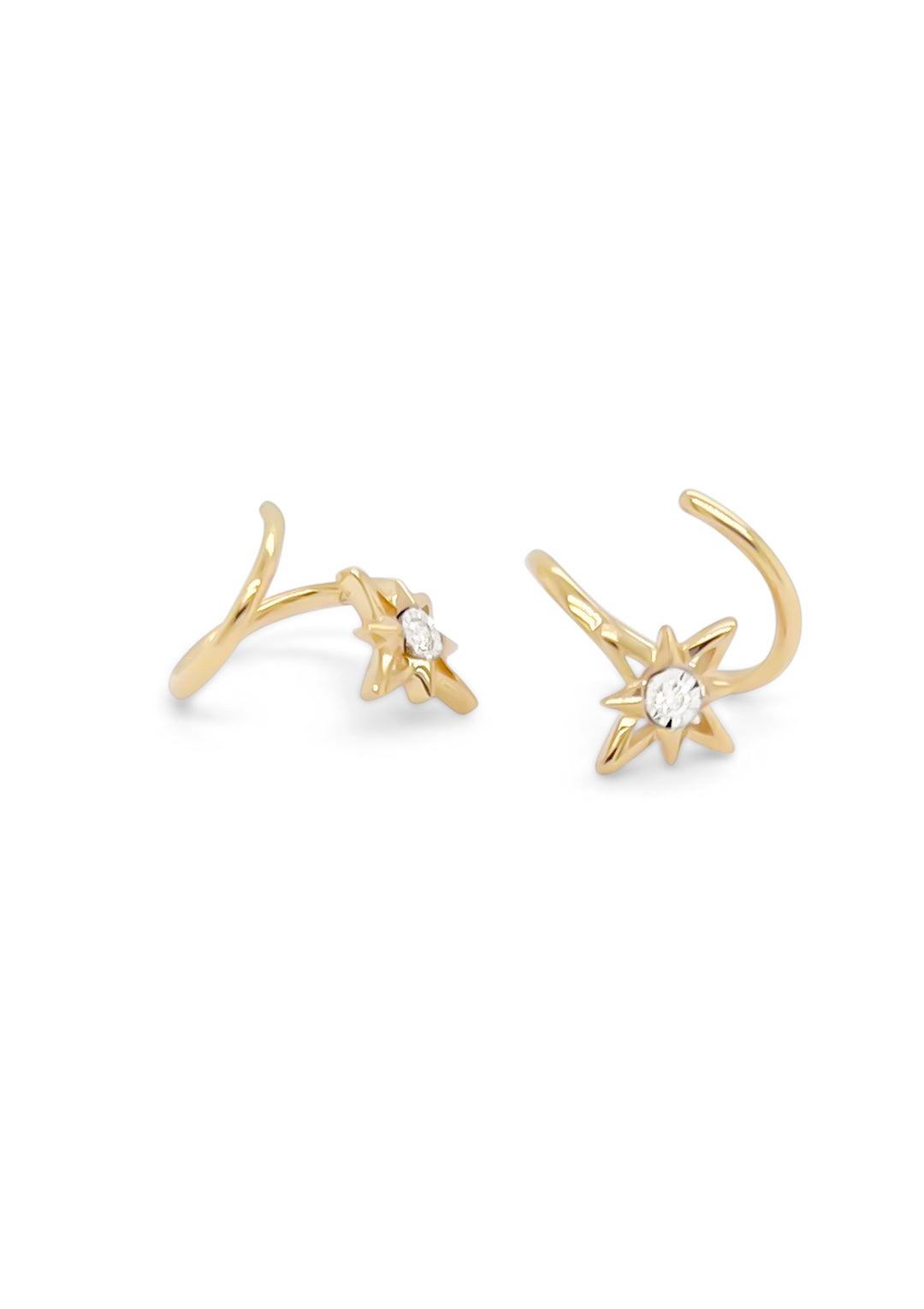 14K Yellow Gold Diamond Twist Star Earrings