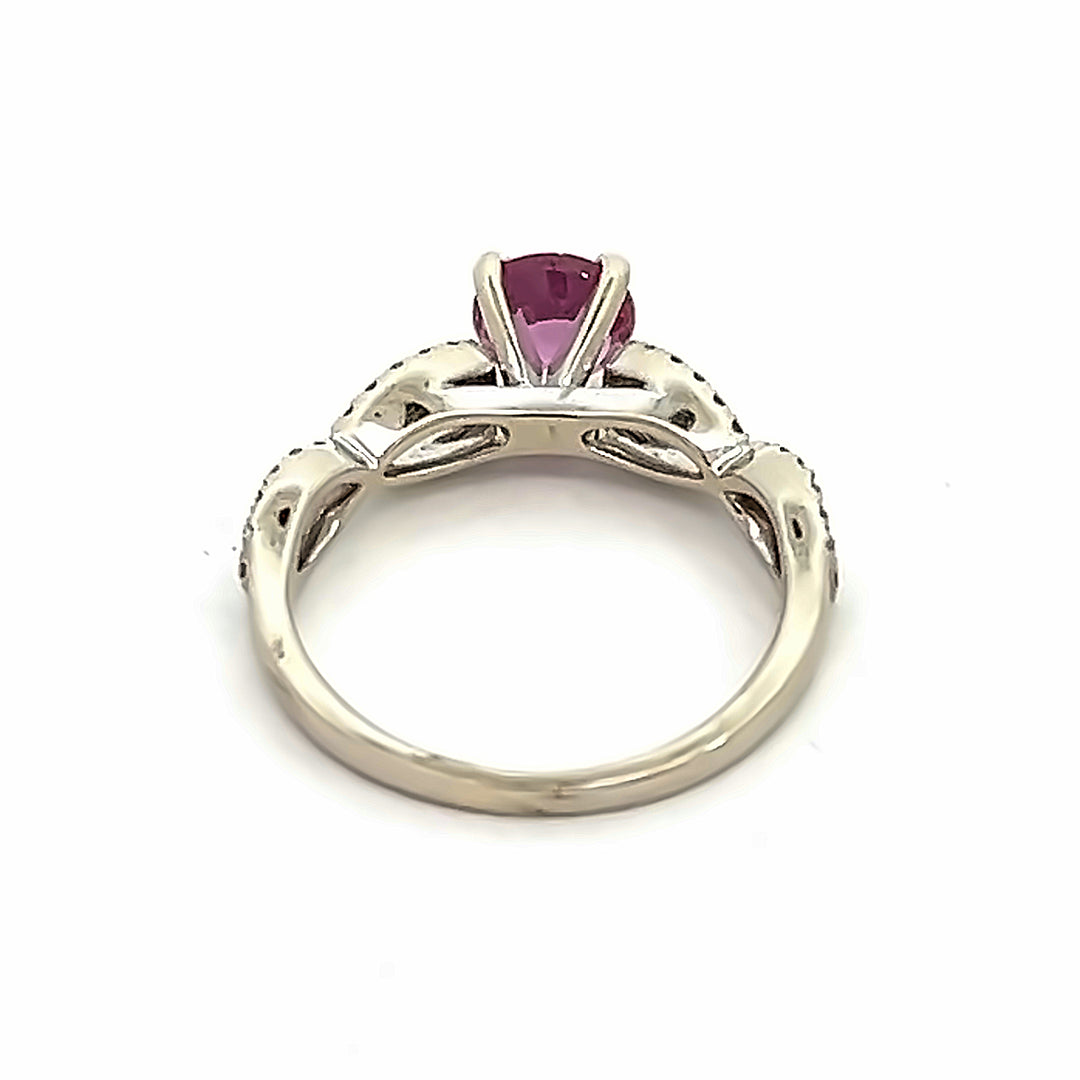 14K White Gold 1.00 Carat Pink Sapphire And Diamond Ring