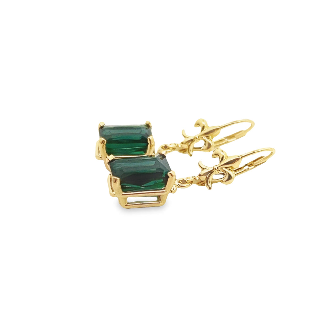 14K Yellow Gold 2.20 Carat Green Tourmaline Dangle Earrings