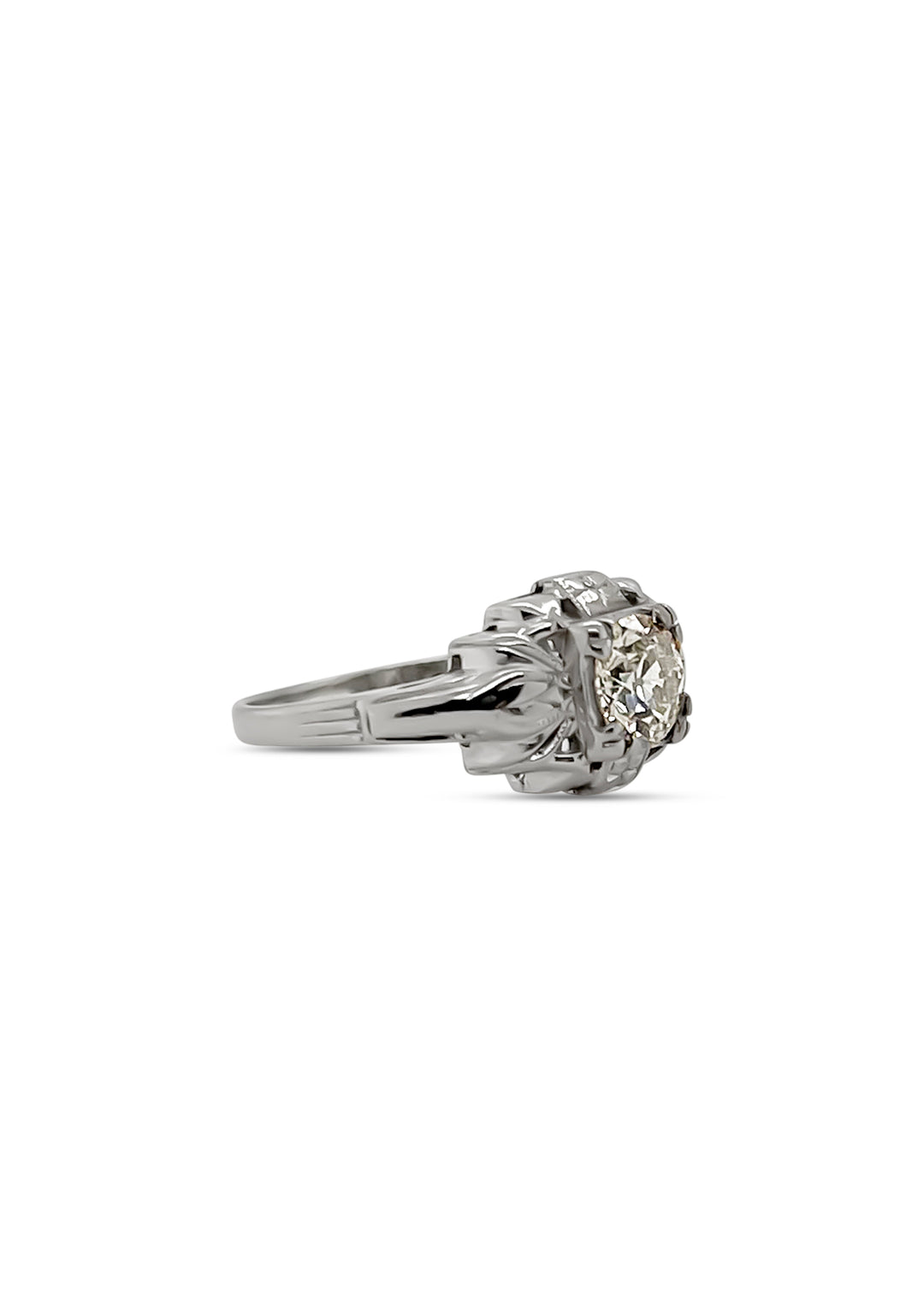 14K White Gold Art Deco Estate 0.75ct Diamond Engagement Ring