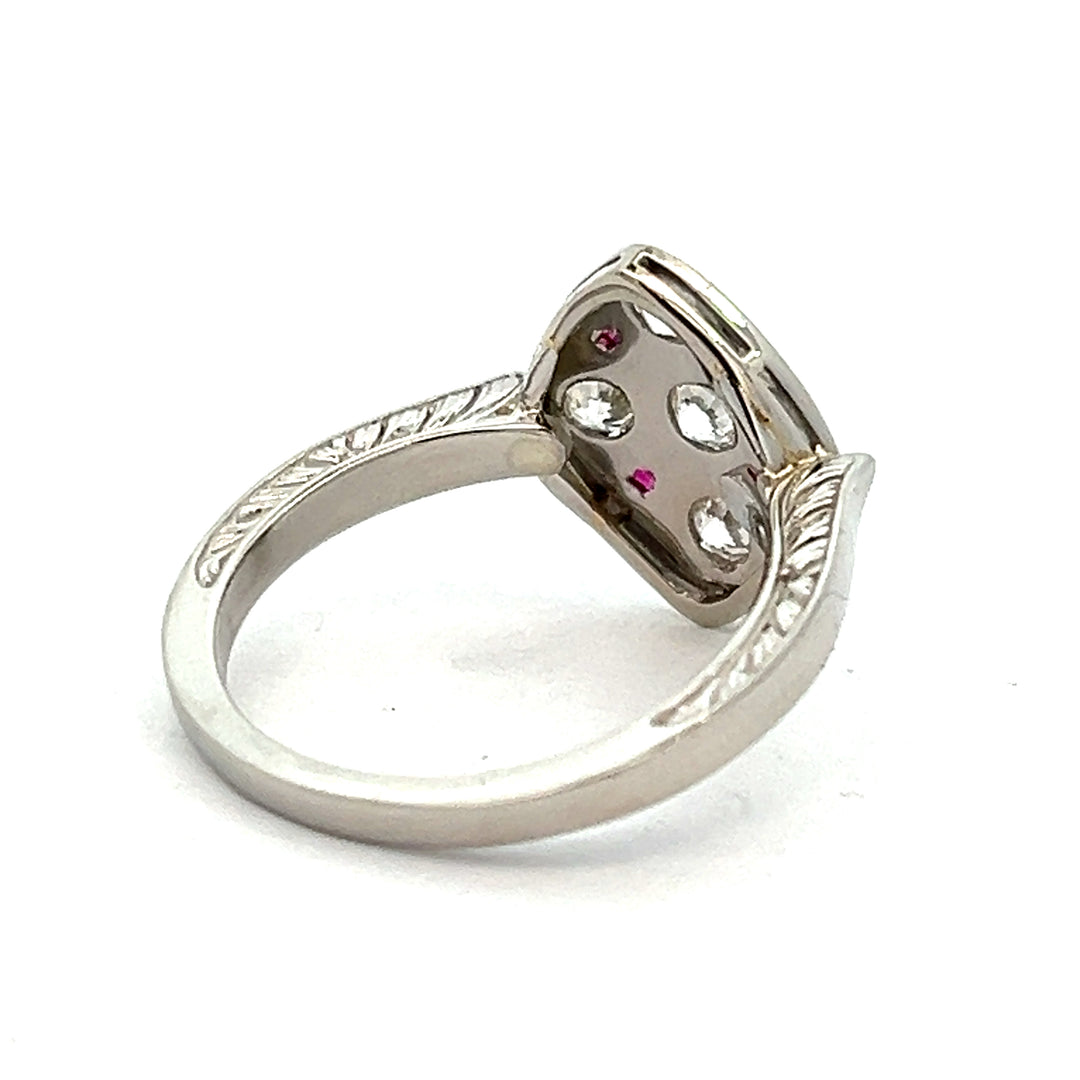 Platinum Engraved Diamond And Ruby Ring
