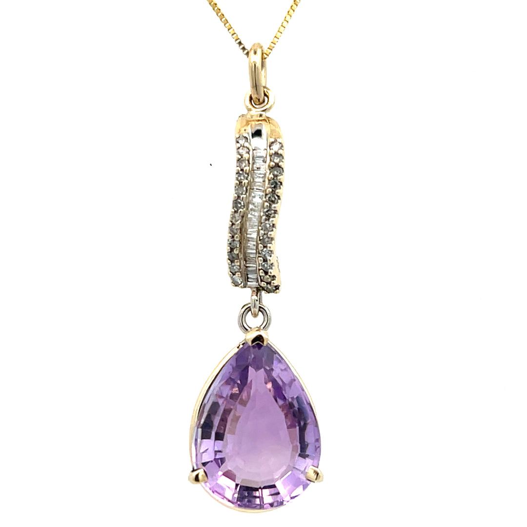 14K Yellow Gold 8.55 Carat Amethyst and Diamond Necklace