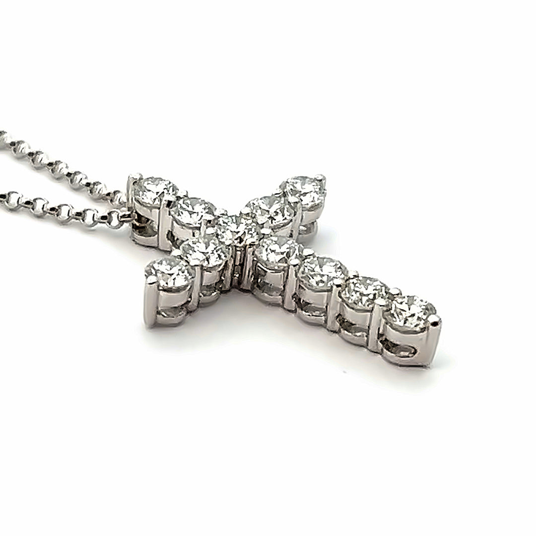 18K White Gold 1.00 Carat Diamond Cross Necklace