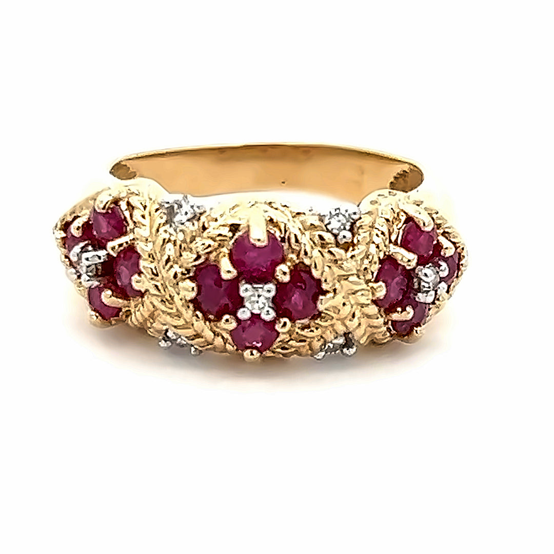 14K Yellow Gold .96 Carat Total Weight Ruby And Diamond Ring