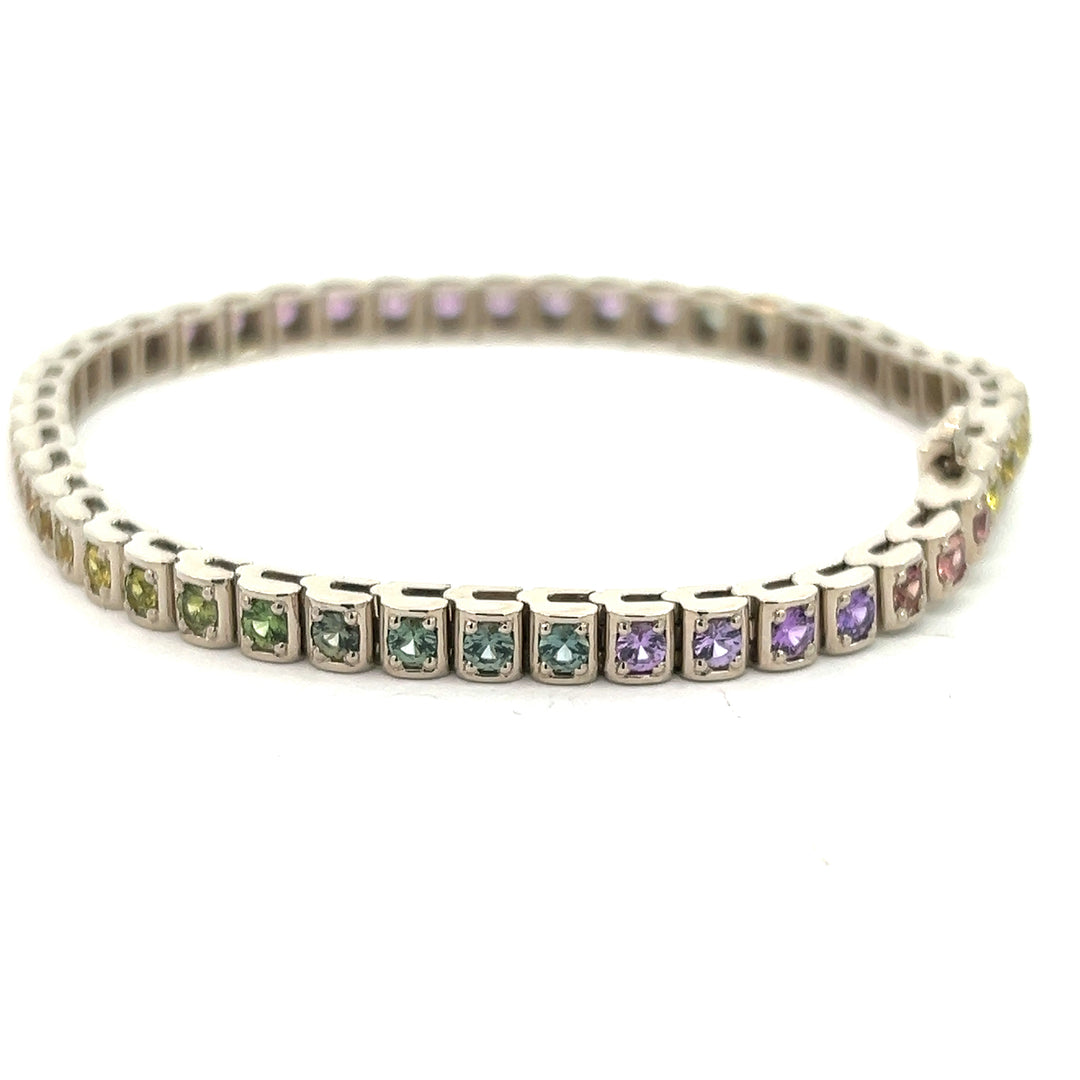 14K White Gold 3.76 Carat Fancy Sapphire Rainbow Bracelet