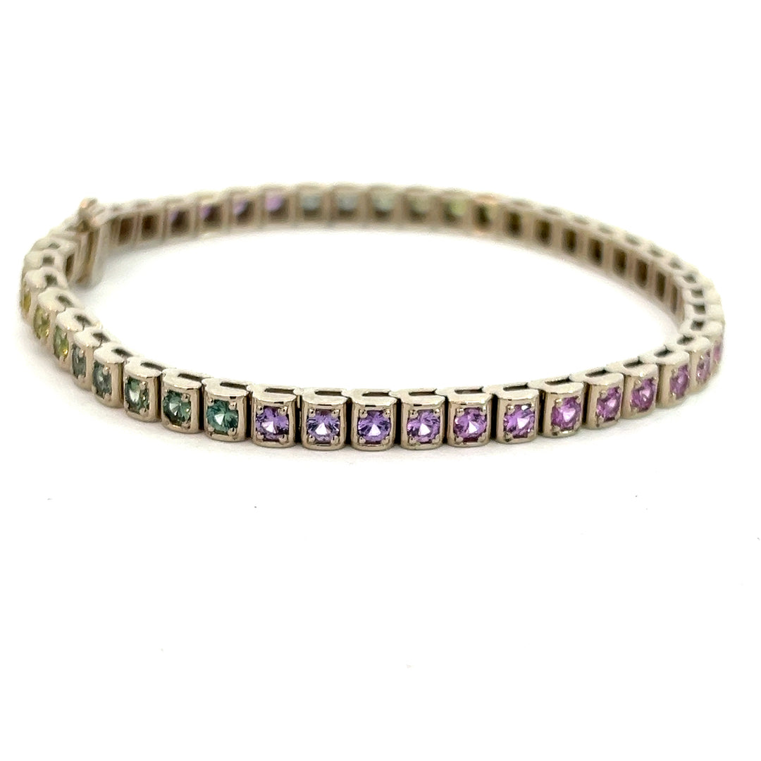 14K White Gold 3.76 Carat Fancy Sapphire Rainbow Bracelet