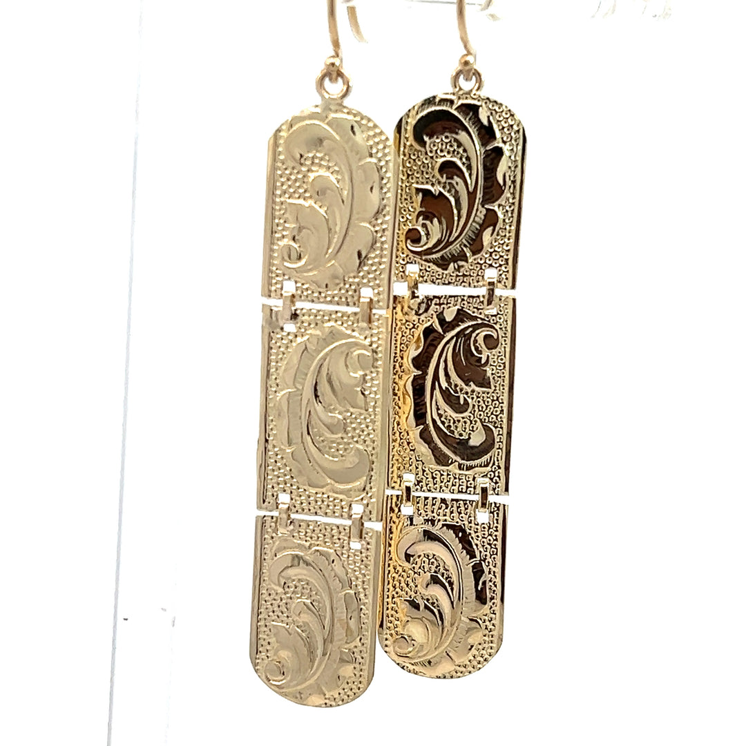 14K Yellow Gold Leaf Dangle Earrings