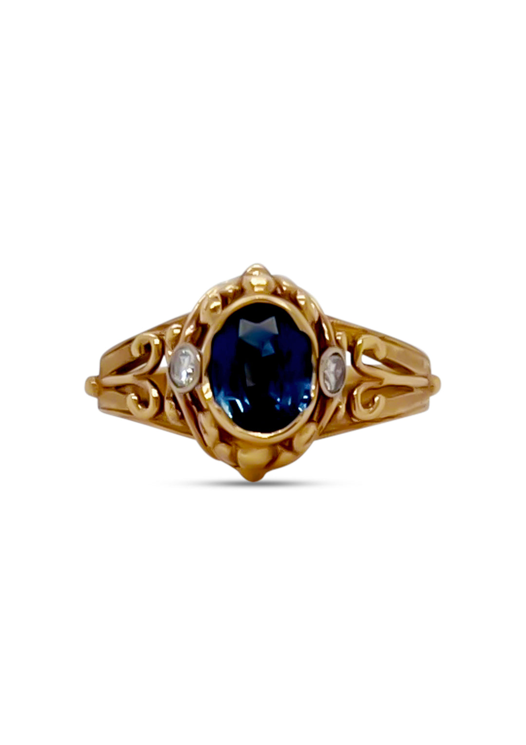 14K Yellow Gold 1.11 Carat Sapphire And Diamond Ring