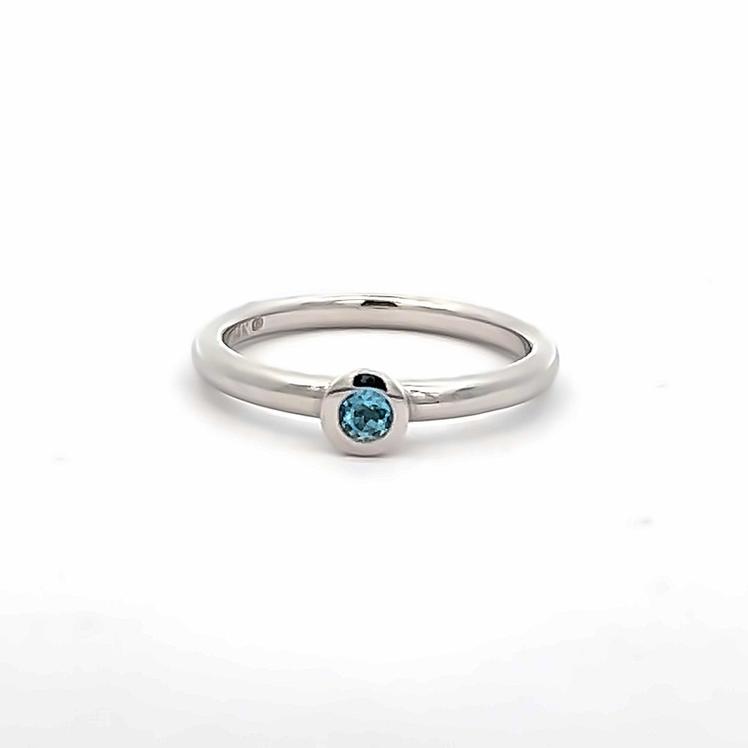 14K White Gold Blue Topaz Bezel Set Ring