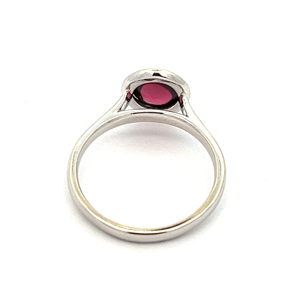 14K White Gold Mozambique Garnet Bezel Set Ring