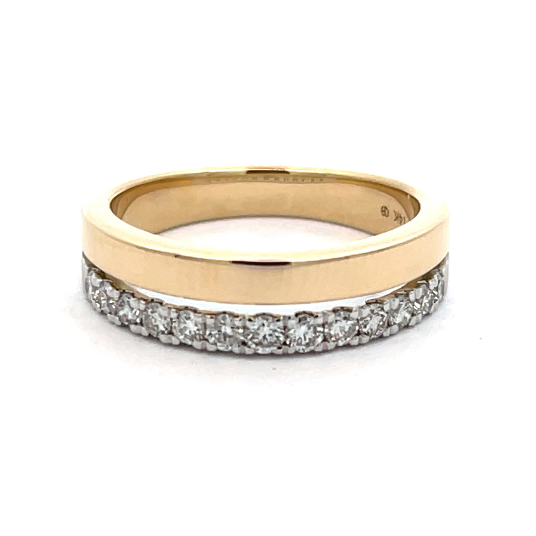 14K Yellow/White Gold 0,38 Carat Diamond Double Band