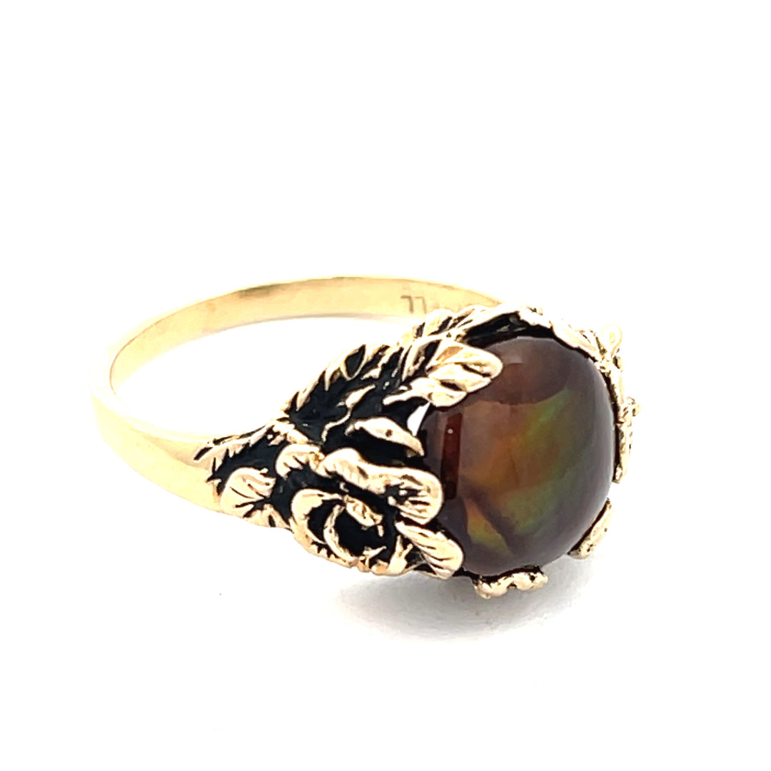 14K Yellow Gold Fire Agate Floral Antiqued Ring by STRELL