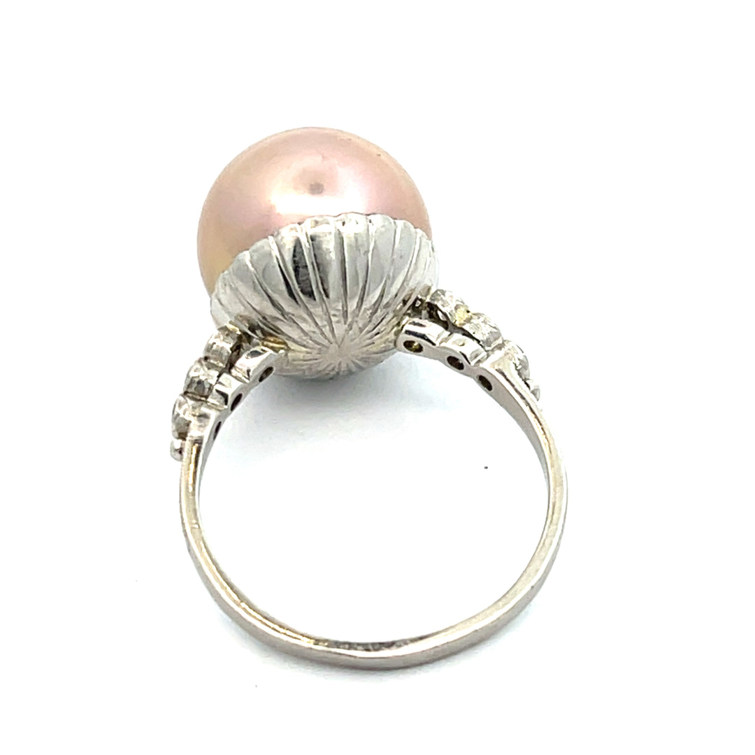 Platinum Edison Estate Cultured Pearl and Diamond Ring