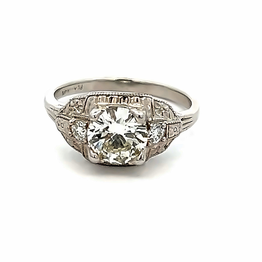 Platinum Art Deco 1.30 Carat Diamond Engagement Ring