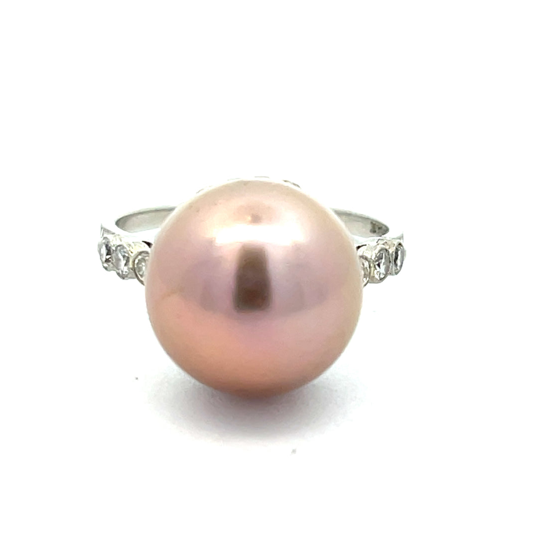 Platinum Edison Estate Cultured Pearl and Diamond Ring