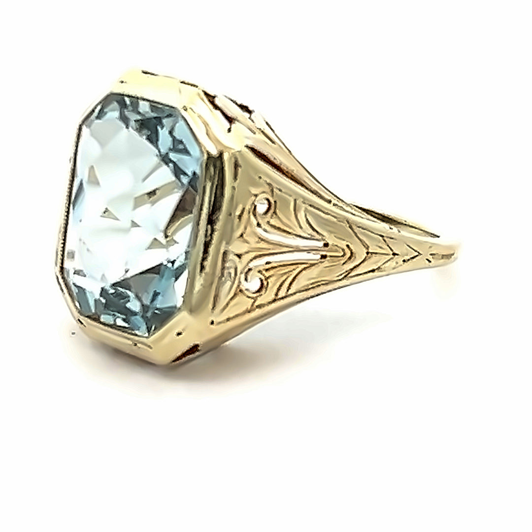 14K Yellow Gold Late 1800's 7.00 Carat Aquamarine Estate Ring