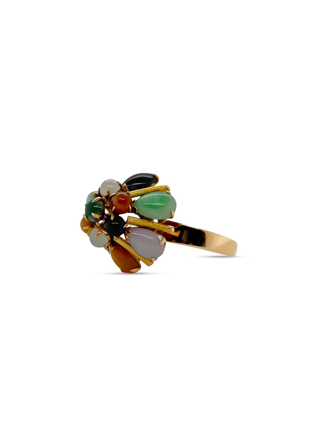 14K Yellow Gold Estate Multi Color Natural Jade Ring