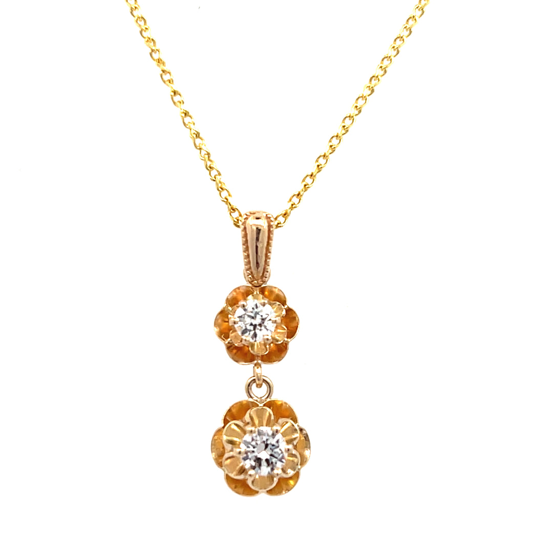 14K Yellow Gold 0.45 Carat Old European Cut Diamond Buttercup Necklace