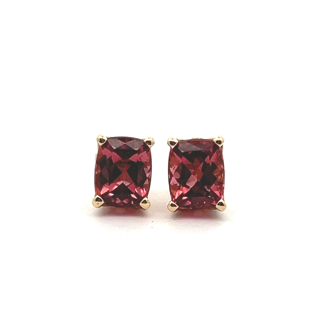 14K Yellow Gold 8 x 6 Salmon Tourmaline Stud Earrings