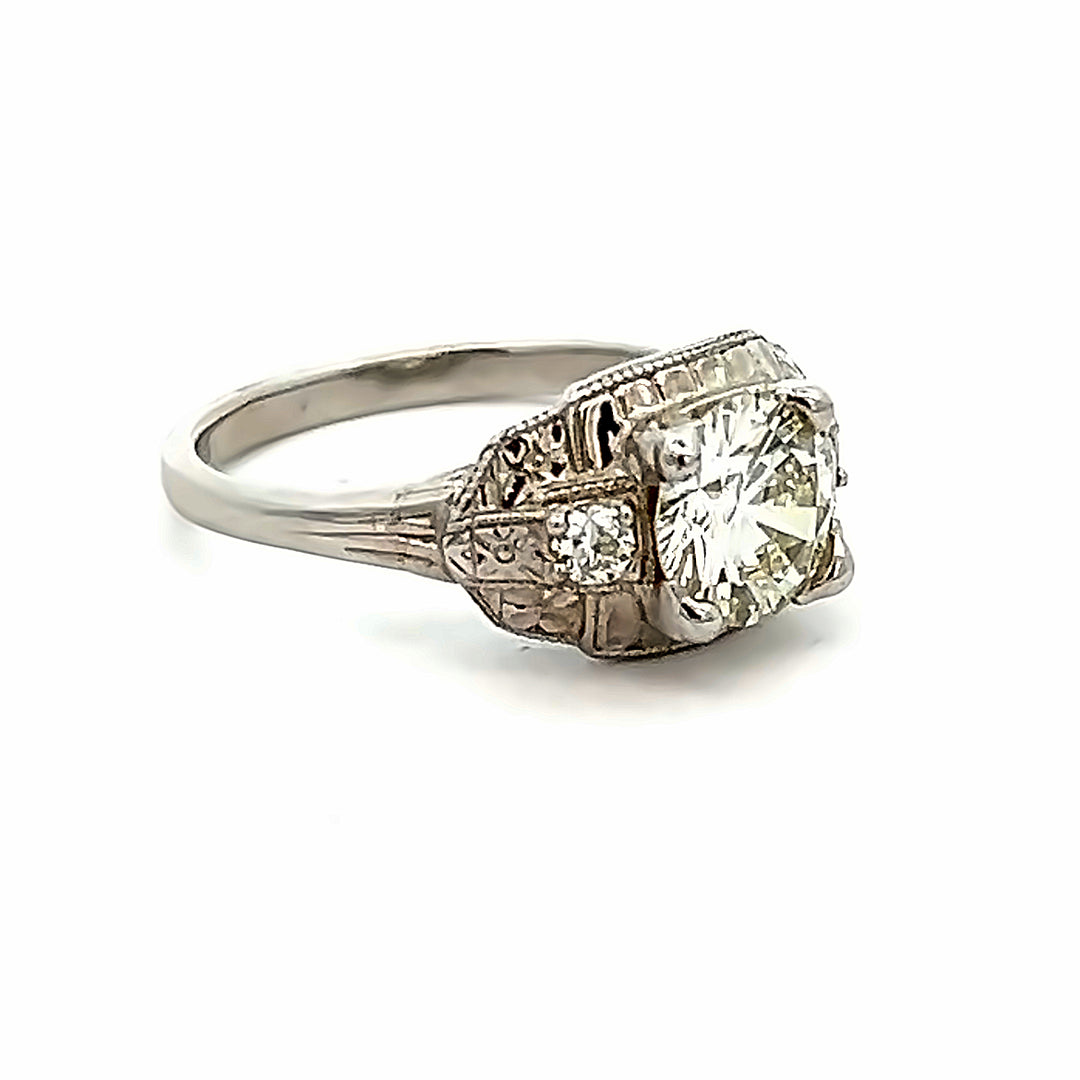 Platinum Art Deco 1.30 Carat Diamond Engagement Ring