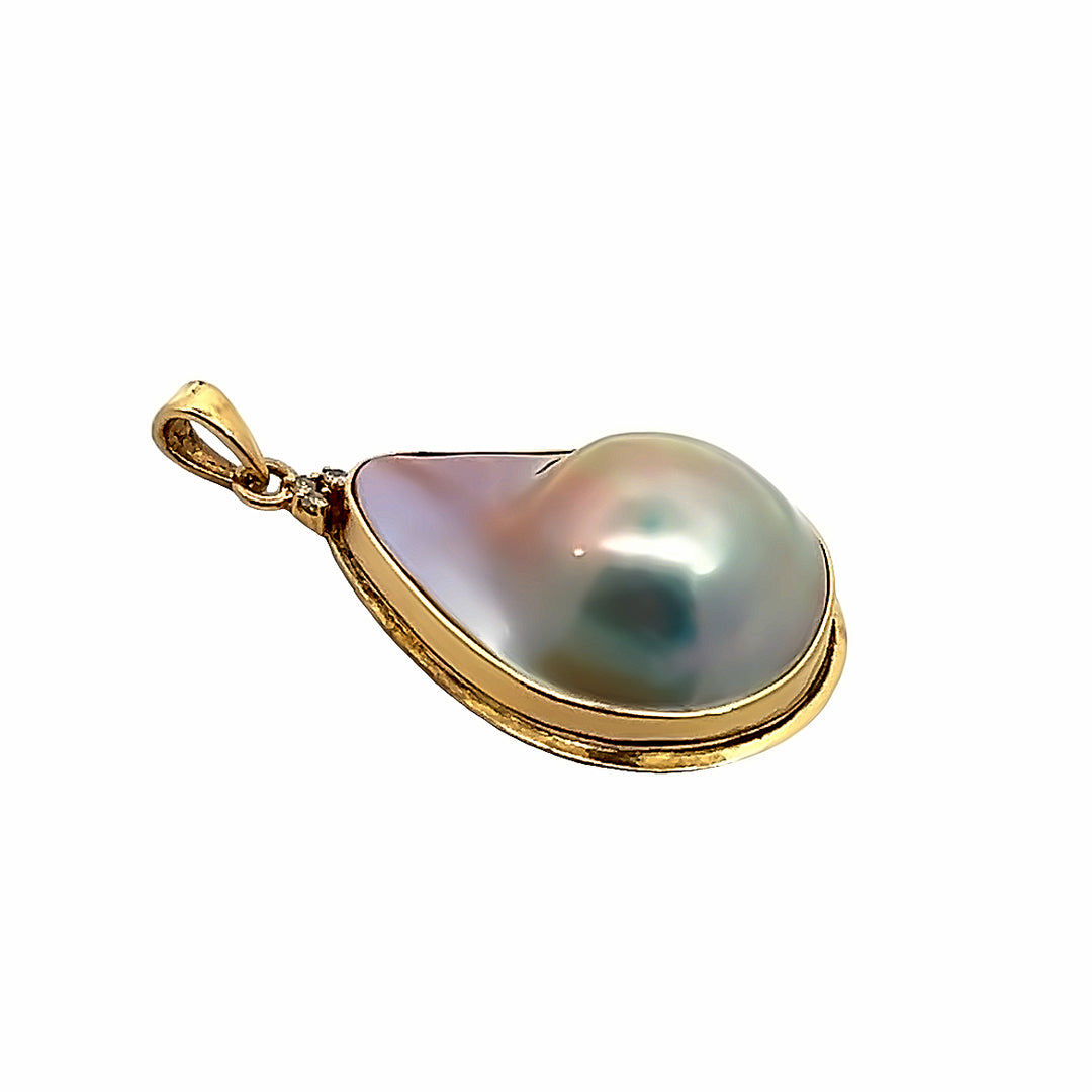 14k Yellow Gold Mabe Pearl And Diamond Pendant