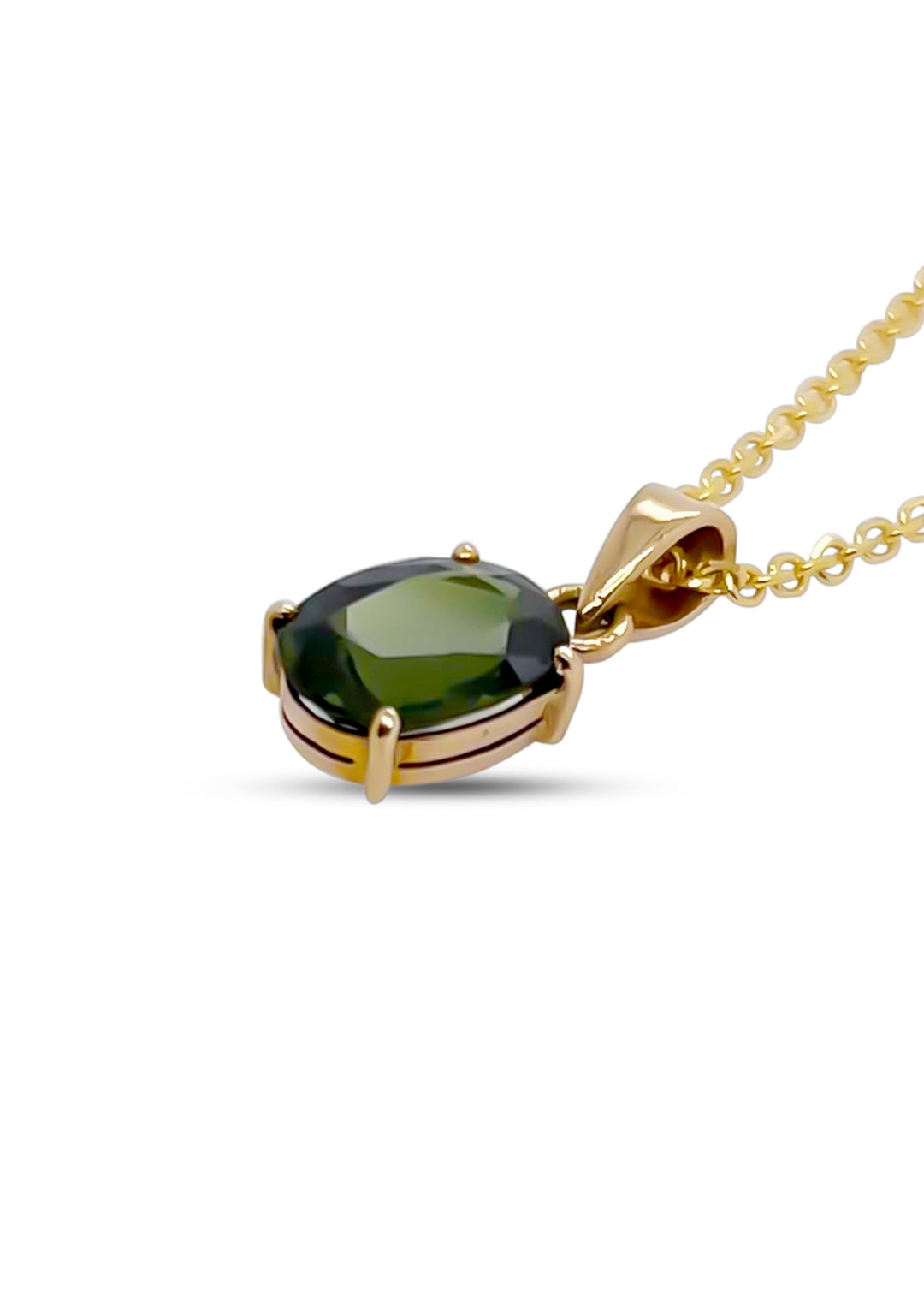 14K Yellow Gold 2.60 Carat Green Sapphire Necklace