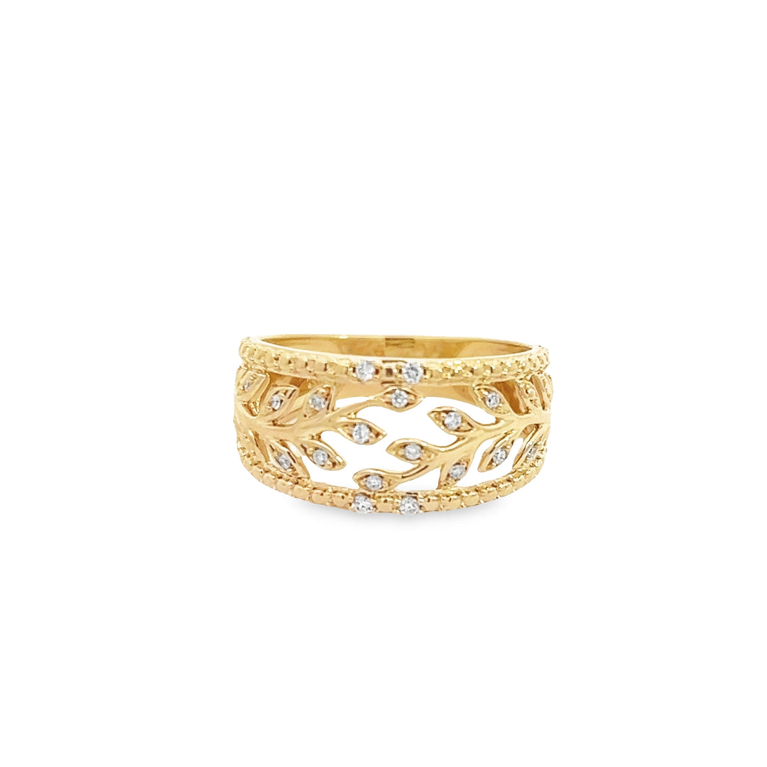 14K Yellow Gold 0.10 Carat Diamond Floral Ring